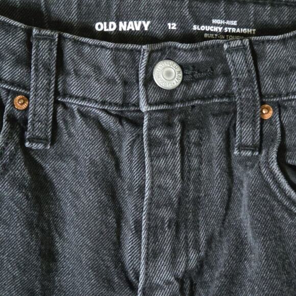 Old Navy Women’s Size 12 High Rise Slouchy Straight Black Cropped Ripped Jeans - Picture 6 of 11